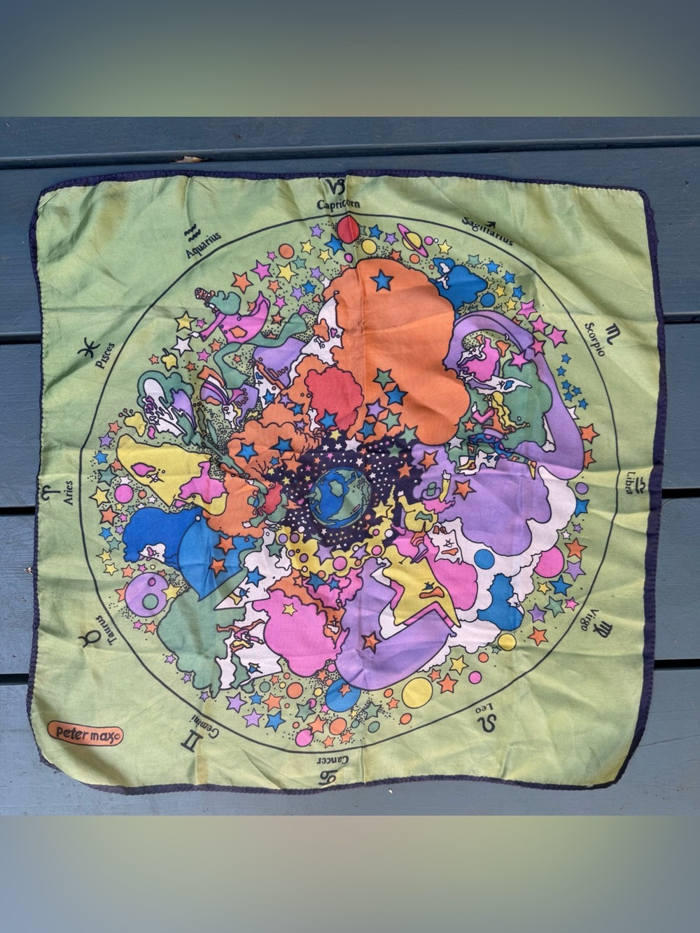 Peter Max vintage Astrology Zodiac Scarf  Celestial Print